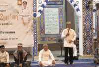 Bupati Bone Bolango, Ismet Mile saat memberikan sambutan pada peringatan Nuzulul Qur’an 17 Ramadan 1446 Hijriyah tahun 2025, di Masjid Agung Baitul Haq Islamic Center Bone Bolango, Minggu (16/3/2025). (F.AKP)
