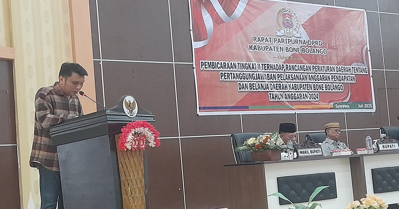 Pandangan Akhir Fraksi Gerindra DPRD Kabupaten Bone Bolango yang bacakan Moh. Fadli Hulukati