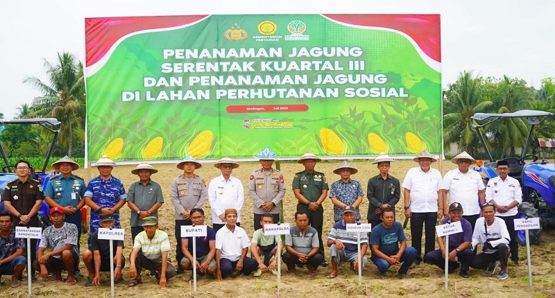 Penanaman Jagung Serentak Kuartal III dan Penanaman Jagung di Lahan Perhutanan Sosial yang dilaksanakan di Desa Bongoime Kecamatan Tilongkabila, Rabu (9/7). (F. Onal/Prokopim).