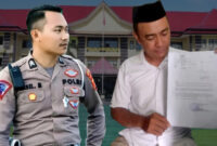 AM, terduga pelaku pemerasan-persetubuhan dan Paman korban yang juga menjadi kuasa hukum, Haris Panto, SH. (F.Hibata.id)