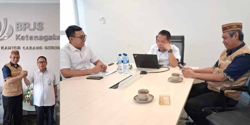 Ketua koperasi GASS Bahrun Usman, S.Fil. I bersama Kepala Kantor Cabang BPJS Ketenagakerjaan Gorontalo, Dr. Ir. Sanco Simanullang dalam momen silaturahmi