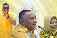 Zainudin Pedro Bau, SH (Wakil Ketua DPRD Bone Bolango), Drs. H. Rusli Habibie (Anggota DPR-RI Fraksi Partai Golkar) dan Idah Syahidah RH (Wakil Gubernur Gorontalo/Ketua DPD Golkar Provinsi Gorontalo Periode 2025 - 2030).