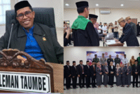 Ketua Fraksi Amanat Keadilan DPRD Bone Bolango, Suleman Taumbe (kiri) dan Prosesi pelantikan dan pengambilan sumpah Pejabat Pimpinan Tinggi Pratama di lingkungan Pemerintah Kabupaten Bone Bolango (kanan).