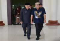 Wakil Bupati Bone Bolango, Risman Tolingguhu saat diterima oleh - Bupati Pohuwato, Saipul A. Mbuinga, bersama Wakil Bupati Iwan S. Adam pada agenda kunjungan silaturahmi, Kamis (02/10/2025).