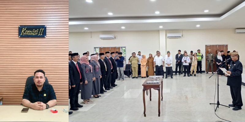 Anggota Fraksi Partai NasDem DPRD Bone Bolango, Zul Iskandar Suleman (kiri) dan Prosesi pelantikan dan pengambilan sumpah Pejabat Pimpinan Tinggi Pratama di lingkungan Pemerintah Kabupaten Bone Bolango (kanan).
