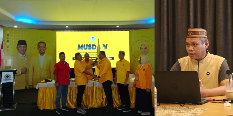 Zainudin Pedro Bau, Ketua DPD Golkar Bone Bolango terpilih Hasil Musda Ke-V, (kiri) dan Ketua Koperasi Global Akses Sejahtera (GASS) Bahrun Usman, S.Fil.I (kanan).