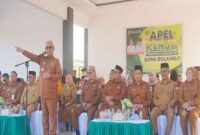 Arahan Bupati Drs. H. Ismet Mile, MM, pada Apel kerja di lingkungan Pemerintah Kabupaten Bone Bolango, Senin (7/9/2026). (Foto. Onal/Prokopim BonBol).