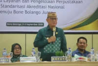Bupati Bone Bolango, Ismet Mile, saat membuka Sosialisasi dan Advokasi Akreditasi Perpustakaan di Aula Bappeda Litbang, Kamis (3/9/2026). (Foto. Kominfo Bone Bolango).